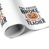 Grappige Halloween Leraar Bezem Gebroken Vector On Cadeaupapier (Rol Hoek)
