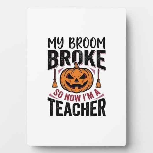 Grappige Halloween Leraar Bezem Gebroken Vector On Fotoplaat (voorkant)