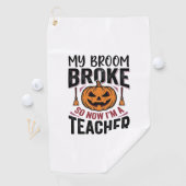 Grappige Halloween Leraar Bezem Gebroken Vector On Golfhanddoek (Insitu)