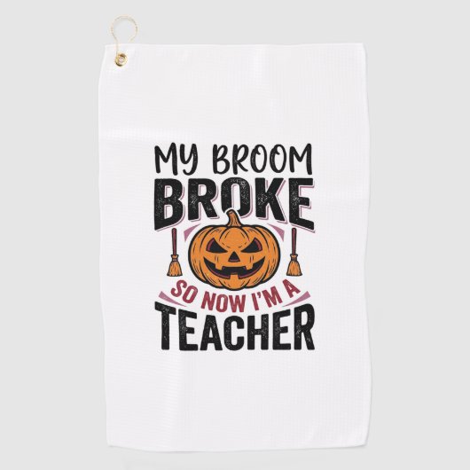Grappige Halloween Leraar Bezem Gebroken Vector On Golfhanddoek (Voorkant)