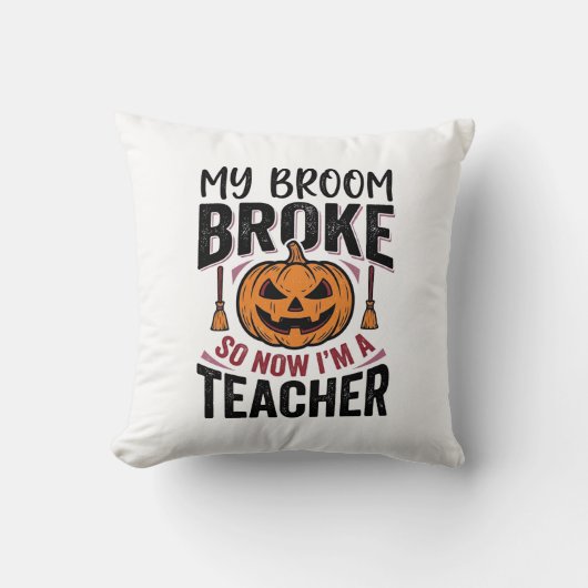 Grappige Halloween Leraar Bezem Gebroken Vector On Kussen (Voorkant)