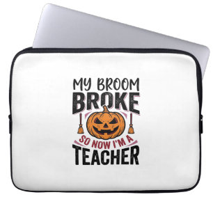 Grappige Halloween Leraar Bezem Gebroken Vector On Laptop Sleeve
