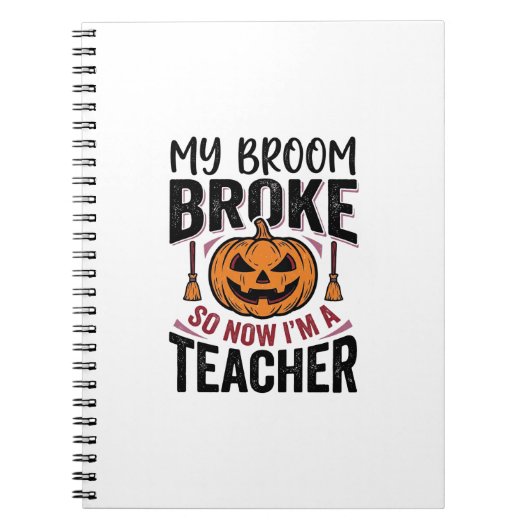 Grappige Halloween Leraar Bezem Gebroken Vector On Notitieboek (Voorkant)