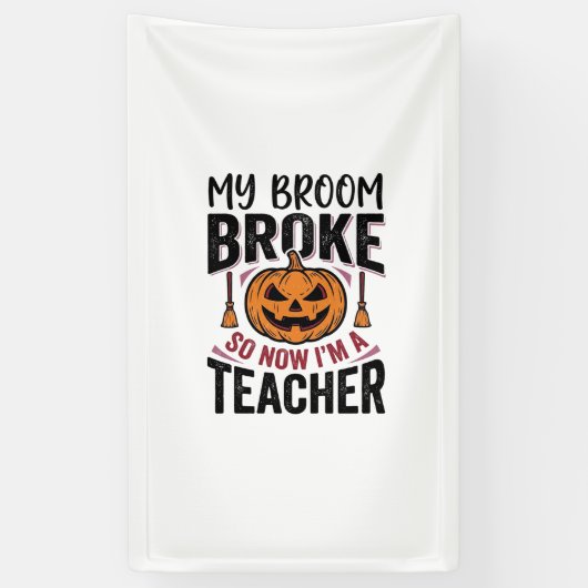 Grappige Halloween Leraar Bezem Gebroken Vector On Spandoek (Verticaal)