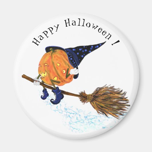 Grappige Halloween Magnet Witch Pumpkin Vliegen (Voorkant)