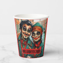 Grappige Halloween make-up Gezicht karikatuur paar