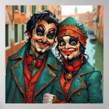 Grappige Halloween make-up Gezicht karikatuur paar