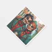 Grappige Halloween make-up Gezicht karikatuur paar Servet (Hoek)