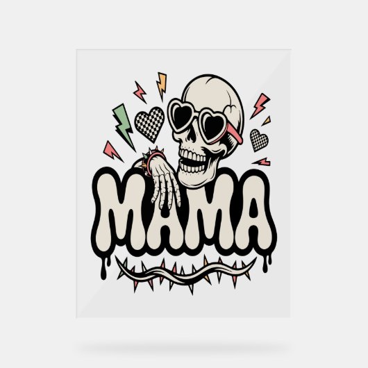 Grappige Halloween Mama Cool Skull Acryl Bord (Voorkant)