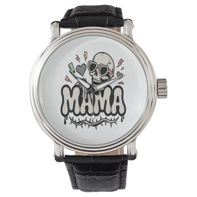 Grappige Halloween Mama Cool Skull Horloge (Voorkant)
