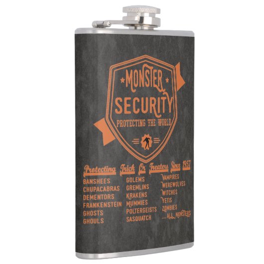 Grappige Halloween Monster Security Moed Heupfles (Rechts)