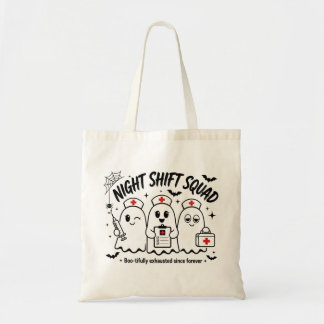 Grappige Halloween-nachtdienstteam met leuke spook Tote Bag