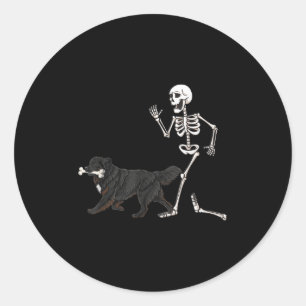 Grappige Halloween Newfoundlander En Skelet  Ronde Sticker