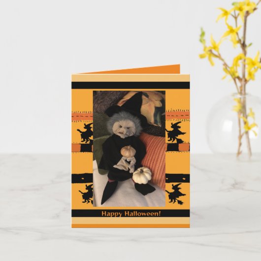 Grappige Halloween oma heks Kaart (Gele Bloem)