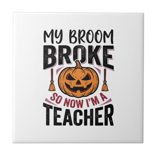 Grappige Halloween Onderwijzer Bezem Gebroken Vect Tegeltje (Voorkant)