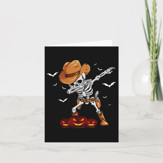 Grappige Halloween Party Dabbing Skeleton Cowboy B Kaart (Voorkant)