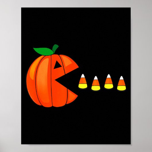 Grappige Halloween pompoen die candy corn eet Poster (Voorkant)