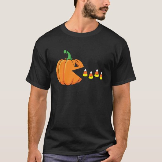 Grappige Halloween Pompoen Eet Candy Corn T-shirt (Voorkant)