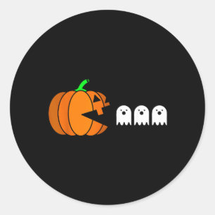 Grappige Halloween Pompoen Eet Geest Gamer Mannen Ronde Sticker