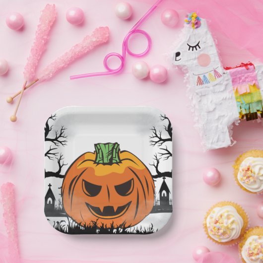 Grappige Halloween Pompoen Halloween Party decorat Papieren Bordje (Feest)