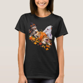 Grappige Halloween Pompoen Hond Kat Geest Kostuum  T-shirt