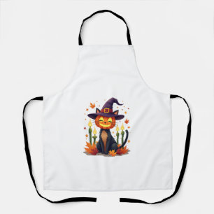 Grappige Halloween Pompoen Hoofd Kat Liefhebber Schort