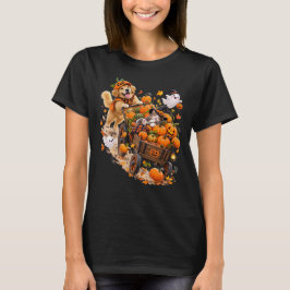 Grappige Halloween Pompoen Wagenrit Met Slaperige  T-shirt