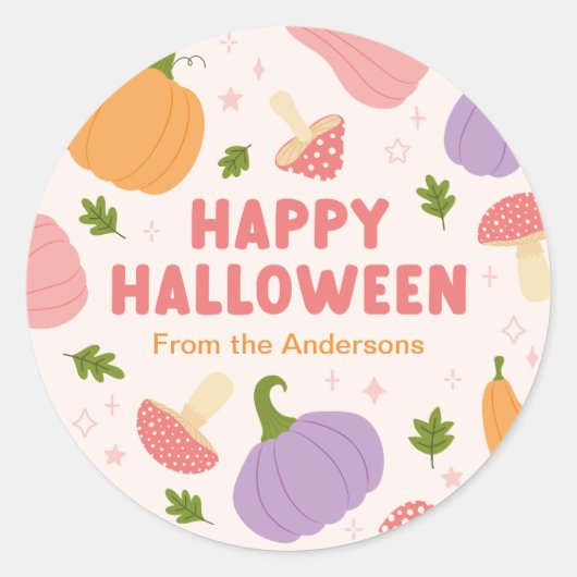 Grappige Halloween pompoenen en paddenstoelen Ronde Sticker (Voorkant)