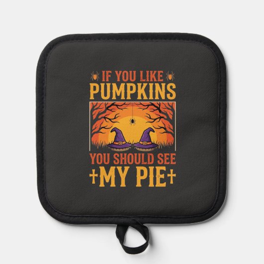 Grappige Halloween Pompoentaart Heks Ontwerp_1 Pannenlap (Voorkant)