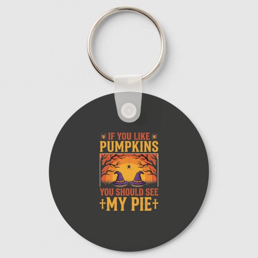 Grappige Halloween Pompoentaart Heks Ontwerp_1 Sleutelhanger (Voorkant)