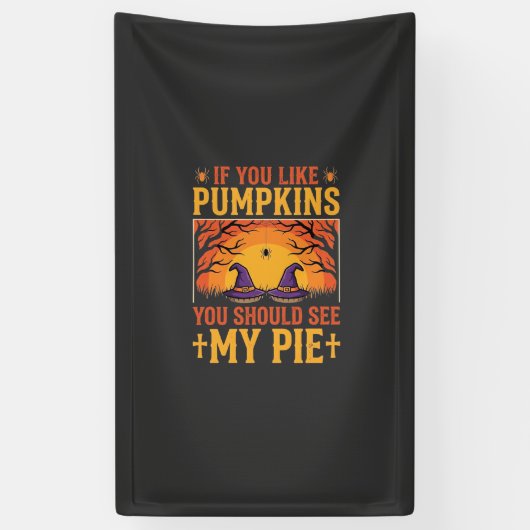 Grappige Halloween Pompoentaart Heks Ontwerp_1 Spandoek (Verticaal)