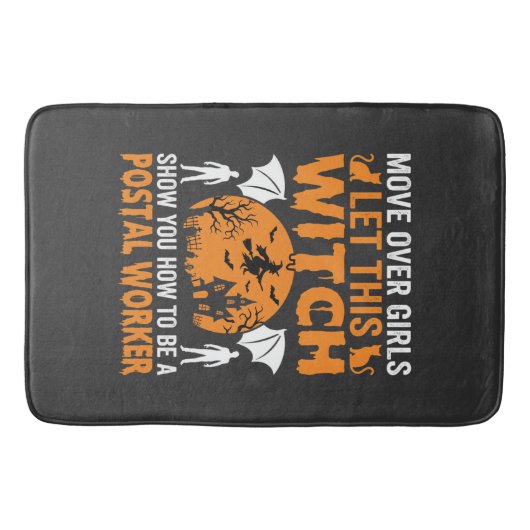 Grappige Halloween Postbode Heks Kat Grafisch Badmat (Voorkant)