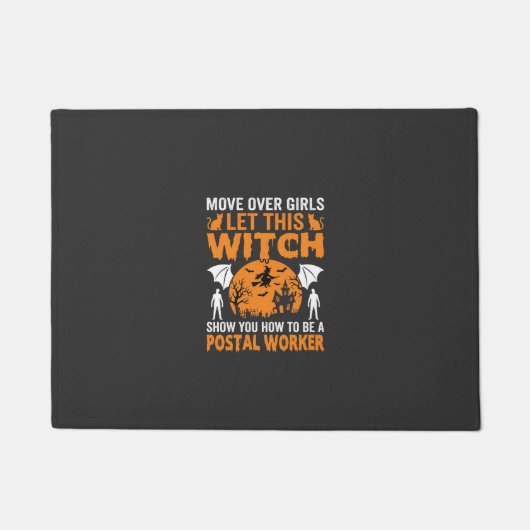 Grappige Halloween Postbode Heks Kat Grafisch Deurmat (Voorkant)