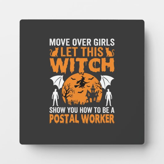 Grappige Halloween Postbode Heks Kat Grafisch Fotoplaat (Voorkant)