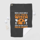 Grappige Halloween Postbode Heks Kat Grafisch Golfhanddoek (Insitu)