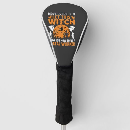 Grappige Halloween Postbode Heks Kat Grafisch Golfheadcover (Voorkant)