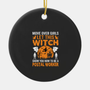 Grappige Halloween Postbode Heks Kat Grafisch Keramisch Ornament