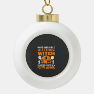 Grappige Halloween Postbode Heks Kat Grafisch Keramische Bal Ornament