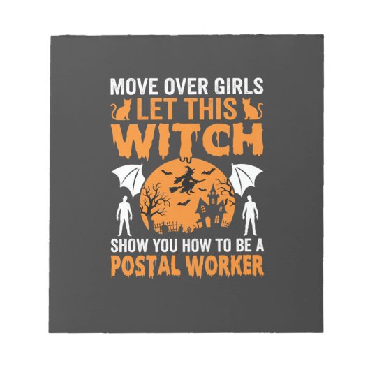 Grappige Halloween Postbode Heks Kat Grafisch Notitieblok (Voorkant)