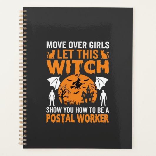 Grappige Halloween Postbode Heks Kat Grafisch Planner (Voorkant)