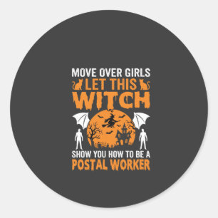 Grappige Halloween Postbode Heks Kat Grafisch Ronde Sticker