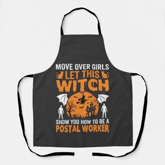 Grappige Halloween Postbode Heks Kat Grafisch Schort (Voorkant)