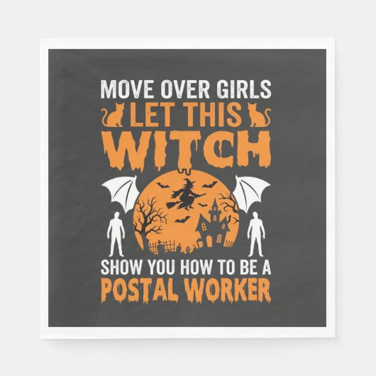 Grappige Halloween Postbode Heks Kat Grafisch Servet (Voorkant)