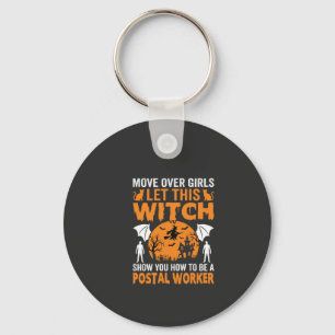 Grappige Halloween Postbode Heks Kat Grafisch Sleutelhanger