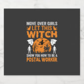 Grappige Halloween Postbode Heks Kat Grafisch Sparkling Wijnetiket (Enkel label)