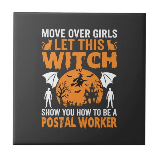 Grappige Halloween Postbode Heks Kat Grafisch Tegeltje (Voorkant)