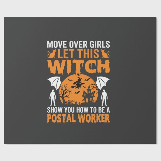 Grappige Halloween Postmedewerker Heks Kat Grafisc Cadeaupapier (Vlak)