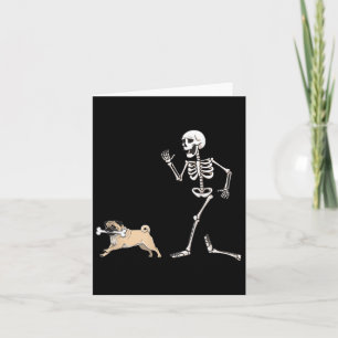 Grappige Halloween Pug en Skeleton Kaart