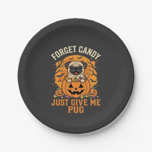 Grappige Halloween Pug Snoep Design_1 Papieren Bordje (Voorkant)