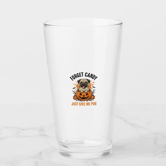 Grappige Halloween Pug Vergeet Candy Shirt Ontwerp Glas (Voorkant)